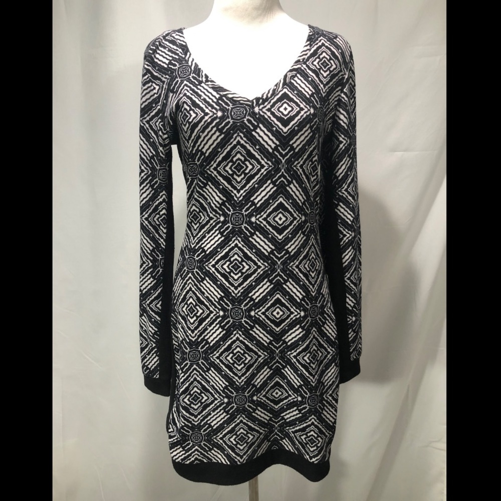 DEREK HEART Dress' 3/4" Sleeve Black & White Sz L